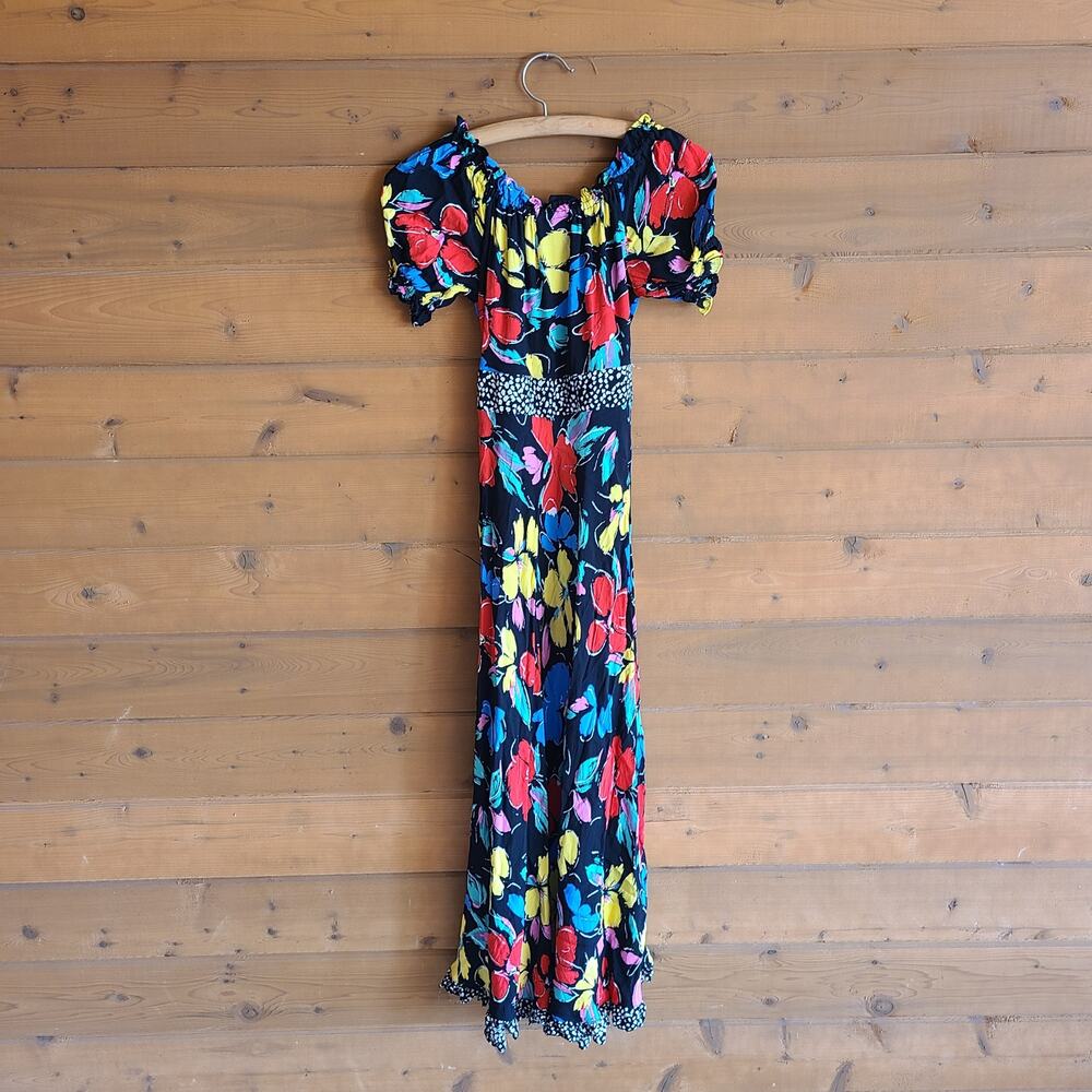 Rixo Maxi Dress Y2K 90's Black Floral Multicolor Off Shoulder Flowy 2 Target - Picture 3 of 6